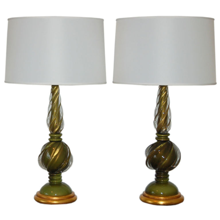 Minister Geleend Blozend Marbro Lamp Company - Murano Lamps of Avocado Green - Swank Lighting