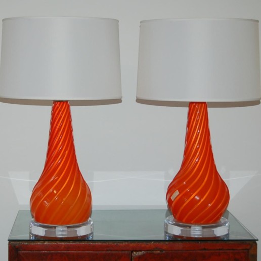 Vintage Murano Lamps in Orange