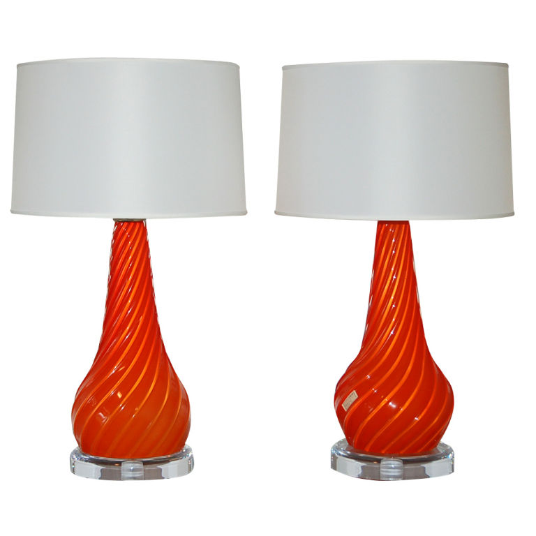 Vintage Murano Lamps in Orange