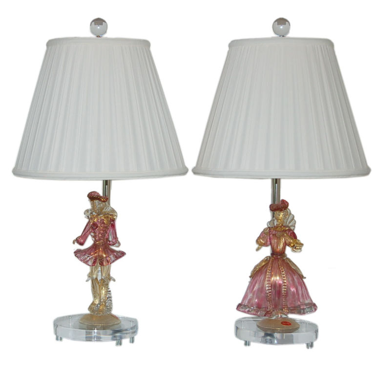 Murano Figurine Lamps in Cranberry and Gold