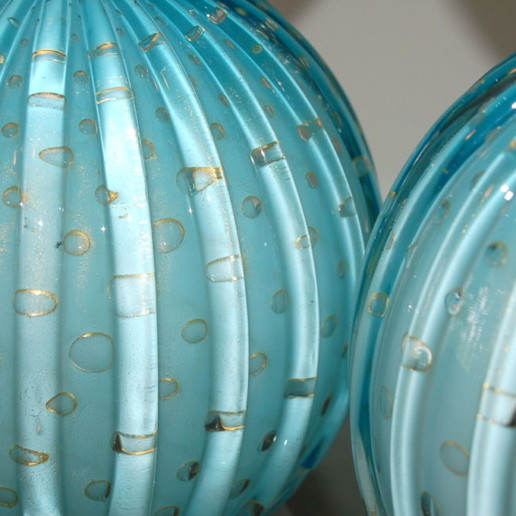 Stacked Two Ball Murano Lamps in Dreamy Blue with Gold Dust
