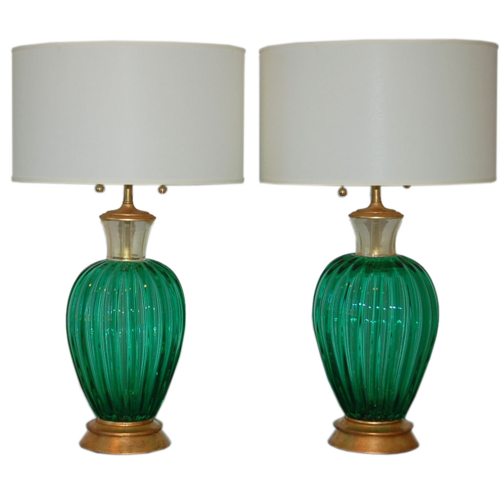 Alfredo Barbini - Vintage Murano Lamps in Emerald and Gold