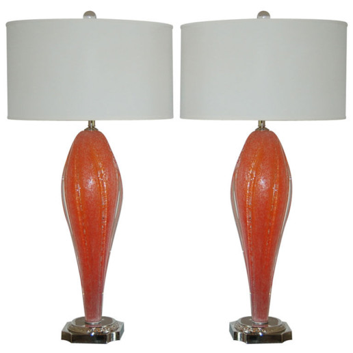 Rare Melon Orange Vintage Murano Lamps