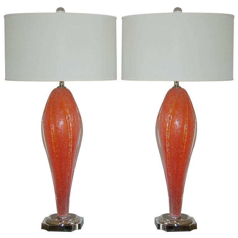 Rare Melon Orange Vintage Murano Lamps