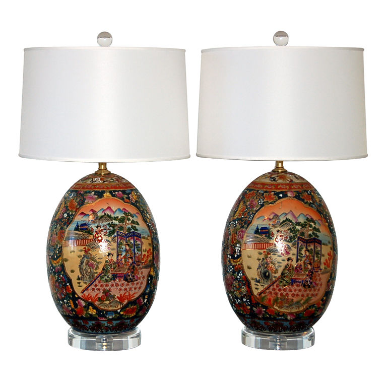 Vintage Satsuma Style Egg Lamps - X Large