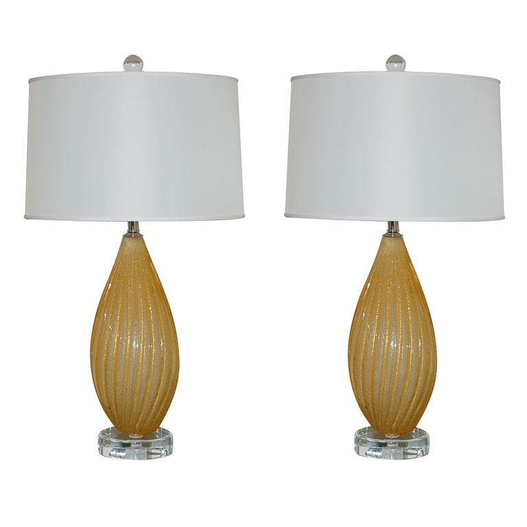 Vintage Murano Lamps in Gold Pulegoso