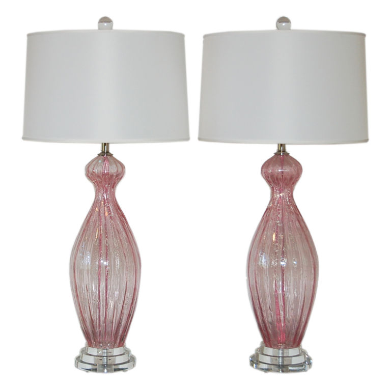 Vintage Murano Lamps in Pale Pink with Silver Inclusion