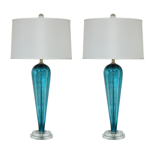 Teal Blue Vintage Murano Table Lamps