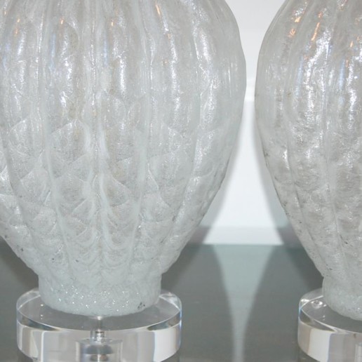 Murano Pulegoso Diamond Pattern Lamps in White Ice