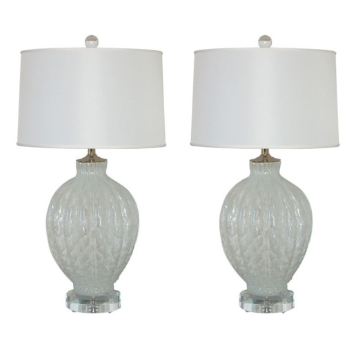 Murano Pulegoso Diamond Pattern Lamps in White Ice