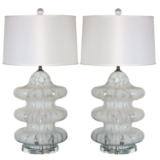 Three Tiered Mottled Lamps of White and Clear