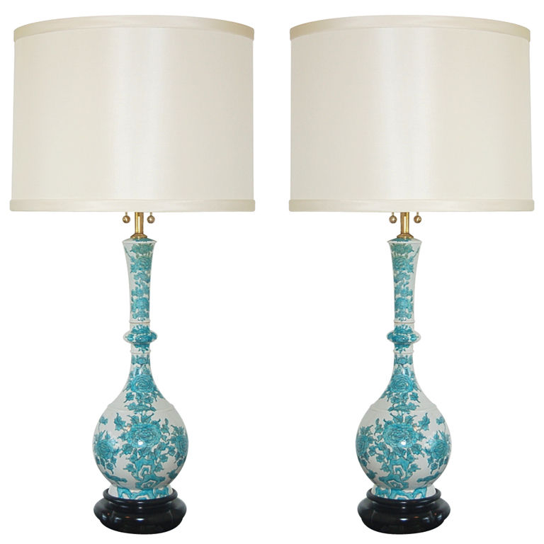 Beautiful Flowered Porcelain Lamps by The Marbro Lamp Company