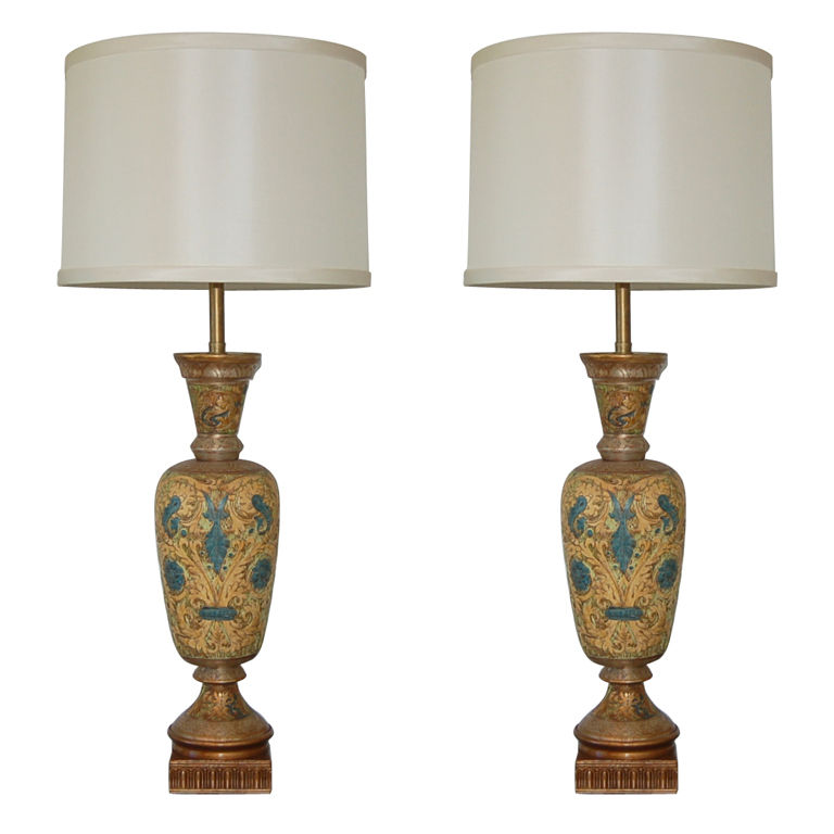 Monumental Carved Ceramic Lamps by The Marbro Lamp Company