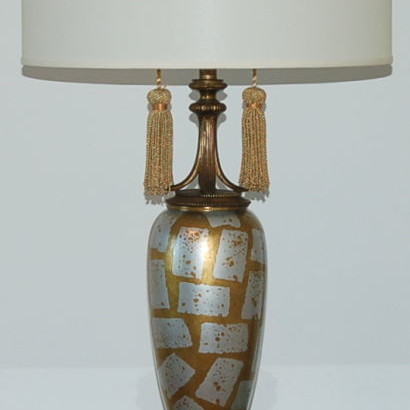 Statuesque Mid Century Eglomise Glass Lamps