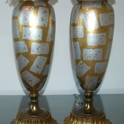 Statuesque Mid Century Eglomise Glass Lamps