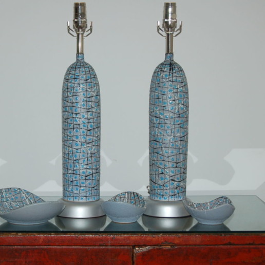 Vintage Bullet Lamps and Bowl Set from The Marbro Lamp Company