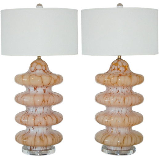 Vintage Murano Four Tiered Lamps in Caramelized Peach