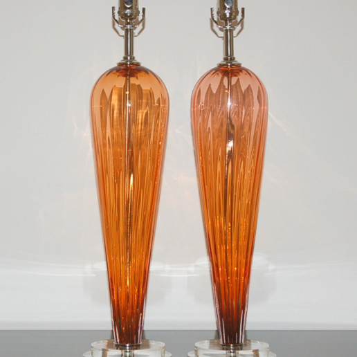 Hand Blown Pair of Glass Lamps by Joe Cariati in Apricot