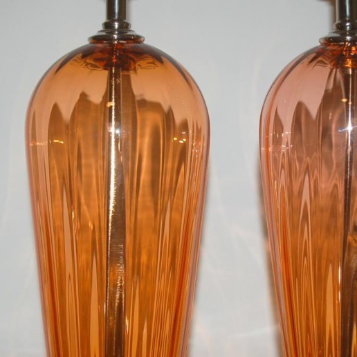 Hand Blown Pair of Glass Lamps by Joe Cariati in Apricot