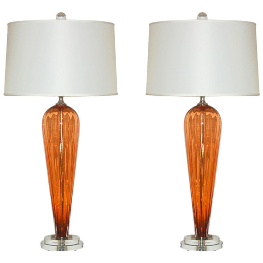 Hand Blown Pair of Glass Lamps by Joe Cariati in Apricot