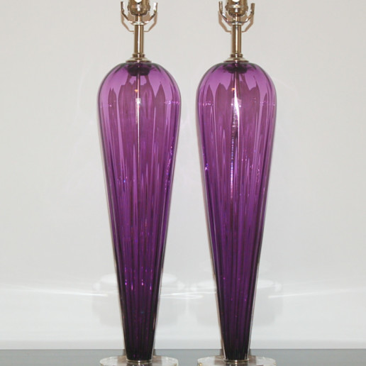 Hand Blown Pair of Glass Lamps by Joe Cariati in Violet