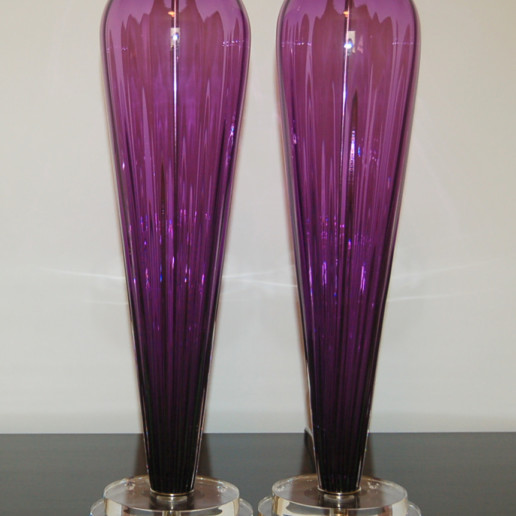 Hand Blown Pair of Glass Lamps by Joe Cariati in Violet