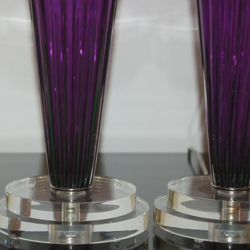 Hand Blown Pair of Glass Lamps by Joe Cariati in Violet