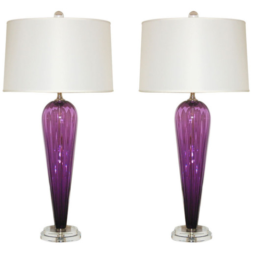 Hand Blown Pair of Glass Lamps by Joe Cariati in Violet