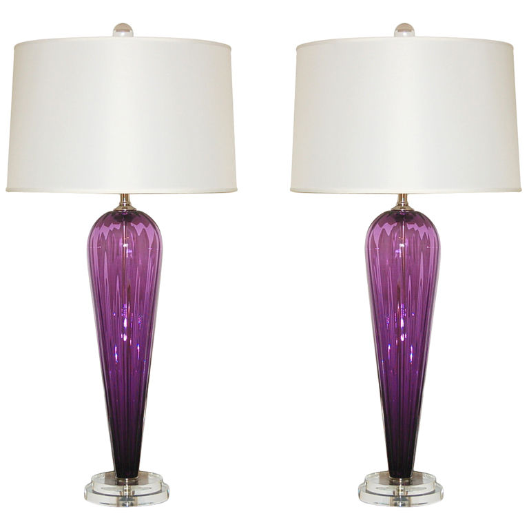 Hand Blown Pair of Glass Lamps by Joe Cariati in Violet