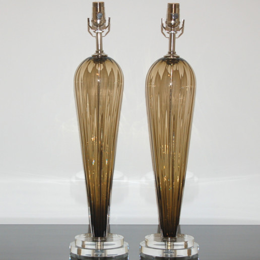 Hand Blown Pair of Glass Lamps by Joe Cariati in Bronze