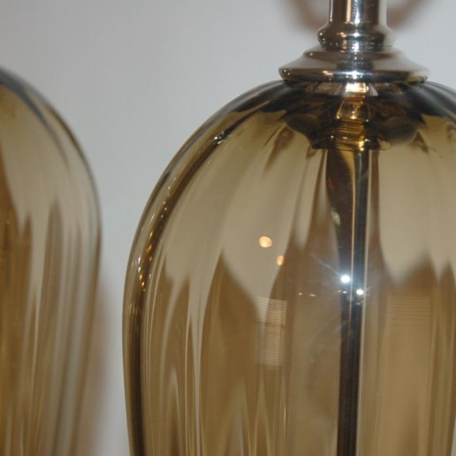 Hand Blown Pair of Glass Lamps by Joe Cariati in Bronze