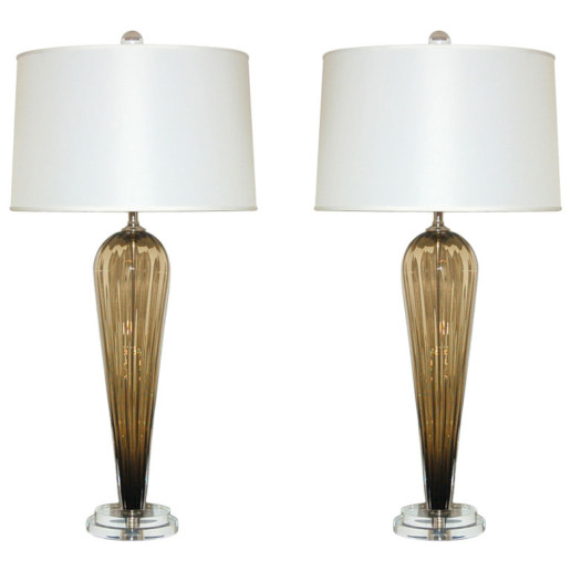 Hand Blown Pair of Glass Lamps by Joe Cariati in Bronze