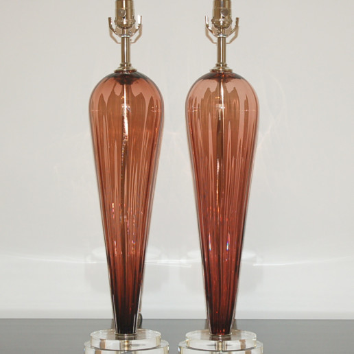 Hand Blown Pair of Glass Lamps by Joe Cariati in Rust