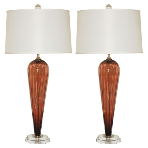 Hand Blown Pair of Glass Lamps by Joe Cariati in Rust