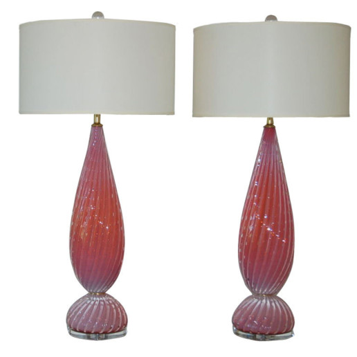 Opaline Vintage Murano Lamps in Peach Berry