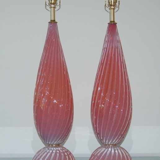 Opaline Vintage Murano Lamps in Peach Berry