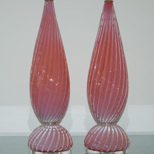 Opaline Vintage Murano Lamps in Peach Berry