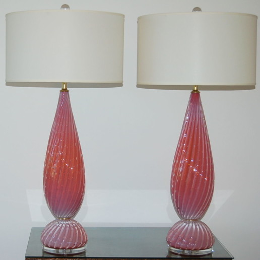 Opaline Vintage Murano Lamps in Peach Berry