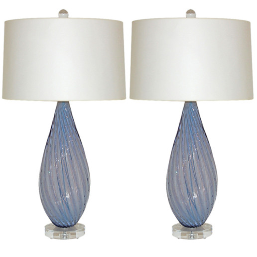 Almond Shaped Vintage Murano Opaline Lamps of Lavender